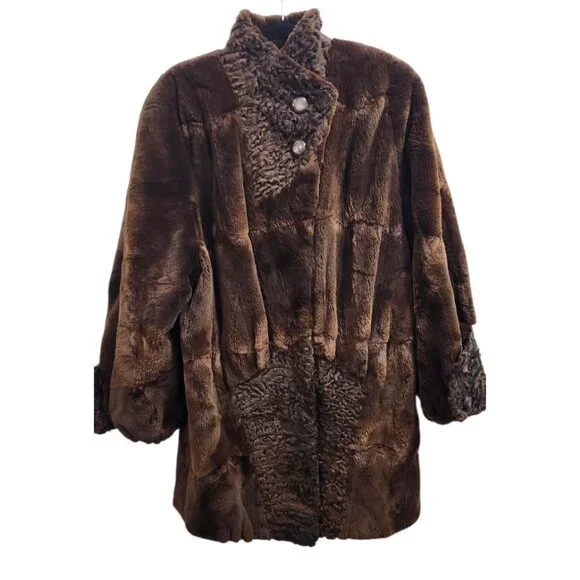 Vintage Natural Sheared Mink & Afghan Karakul Fur Coat Brown Swing Luxury Women - Picture 2 of 16